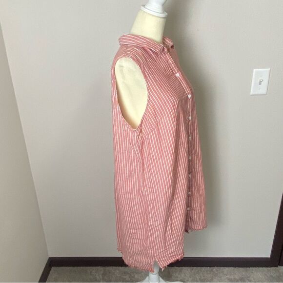BeachLunchLounge Linen Blend Red & White Striped Button Up Shirt Dress Womens XL - Picture 4 of 16